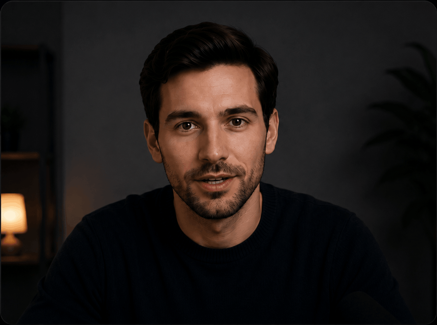 Presenter looking directly into the camera with natural eye contact